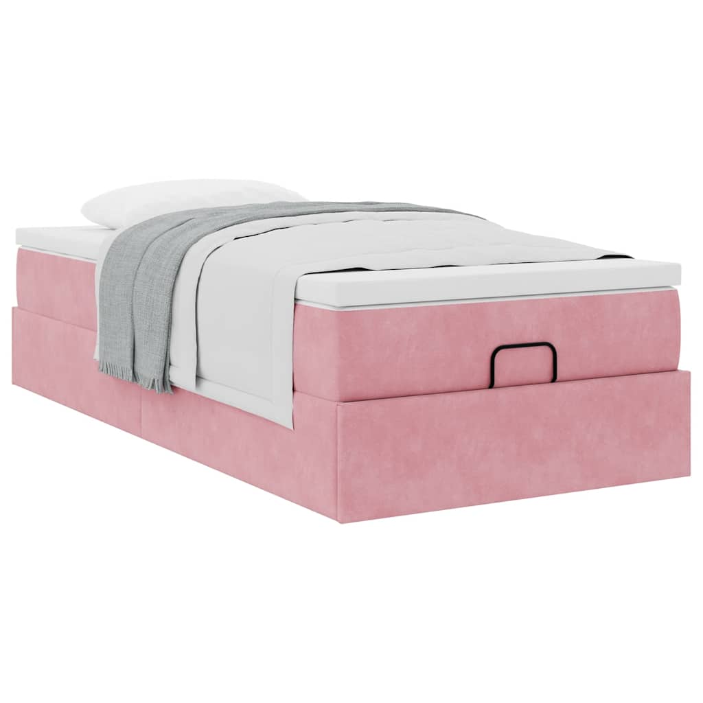 Moldura de cama otomana com colchão rosa 100x200cm veludo