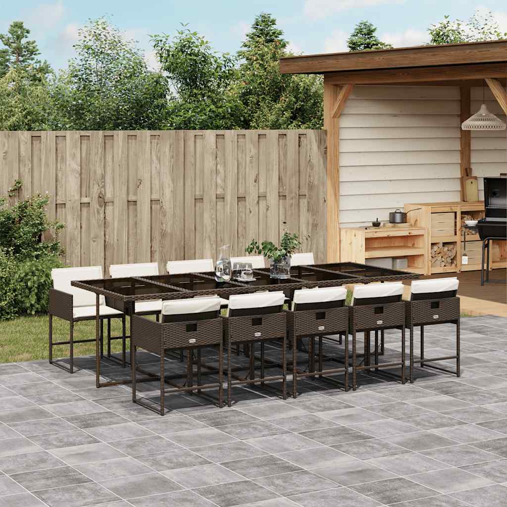 11 Pcs conjunto jantar p/ jardim c/ almofadões vime PE castanho