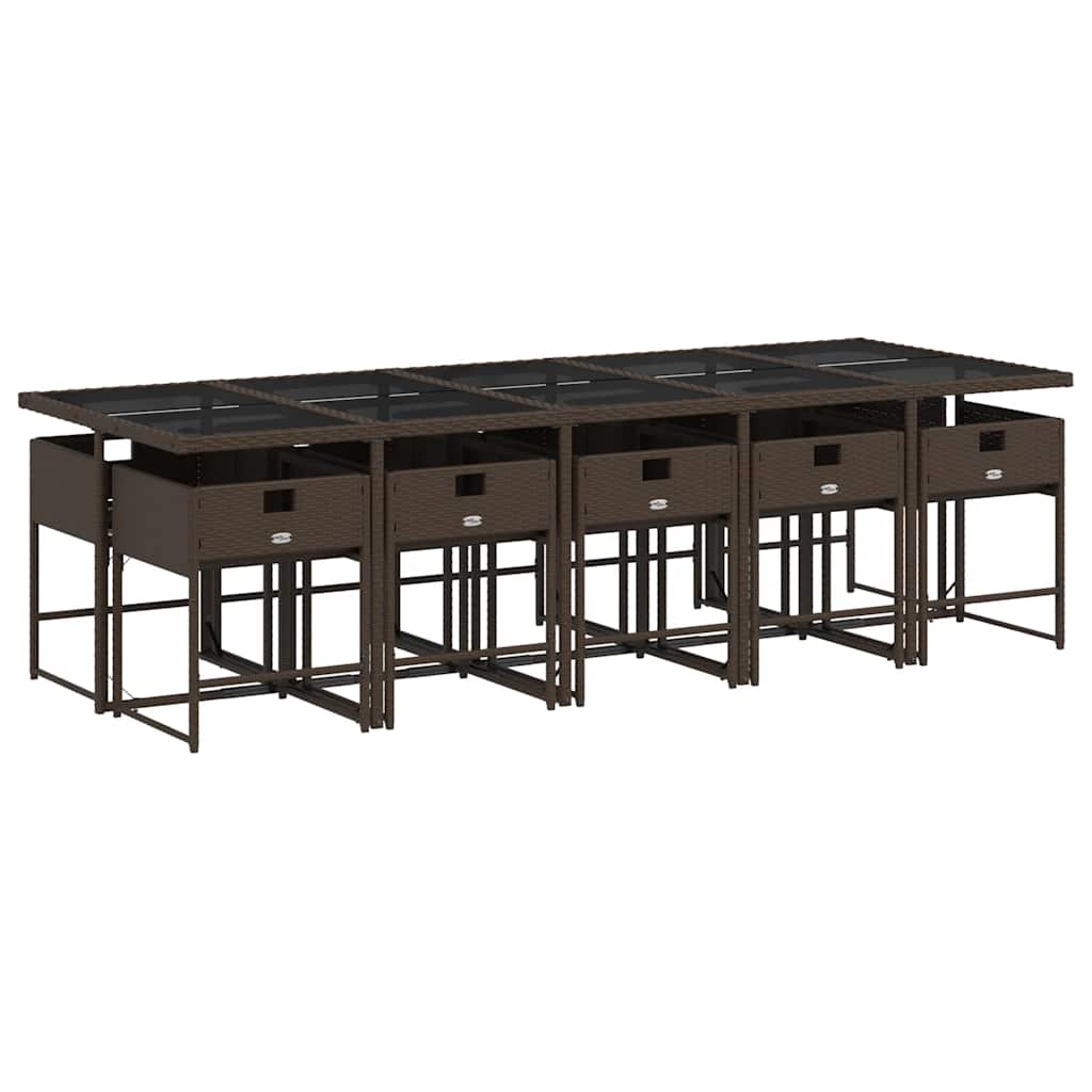11 Pcs conjunto jantar p/ jardim c/ almofadões vime PE castanho