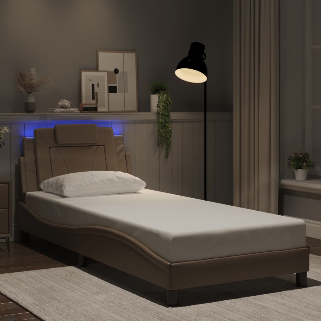 Estrutura de cama viana com LED sem colchão 80x200cm cappuccino