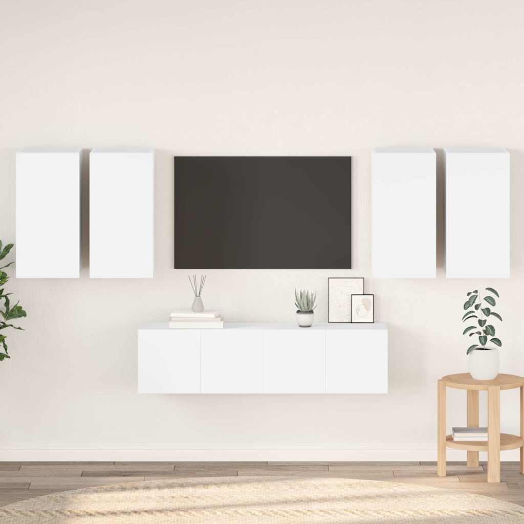 6 Pcs conjunto de móveis de TV derivados de madeira branco