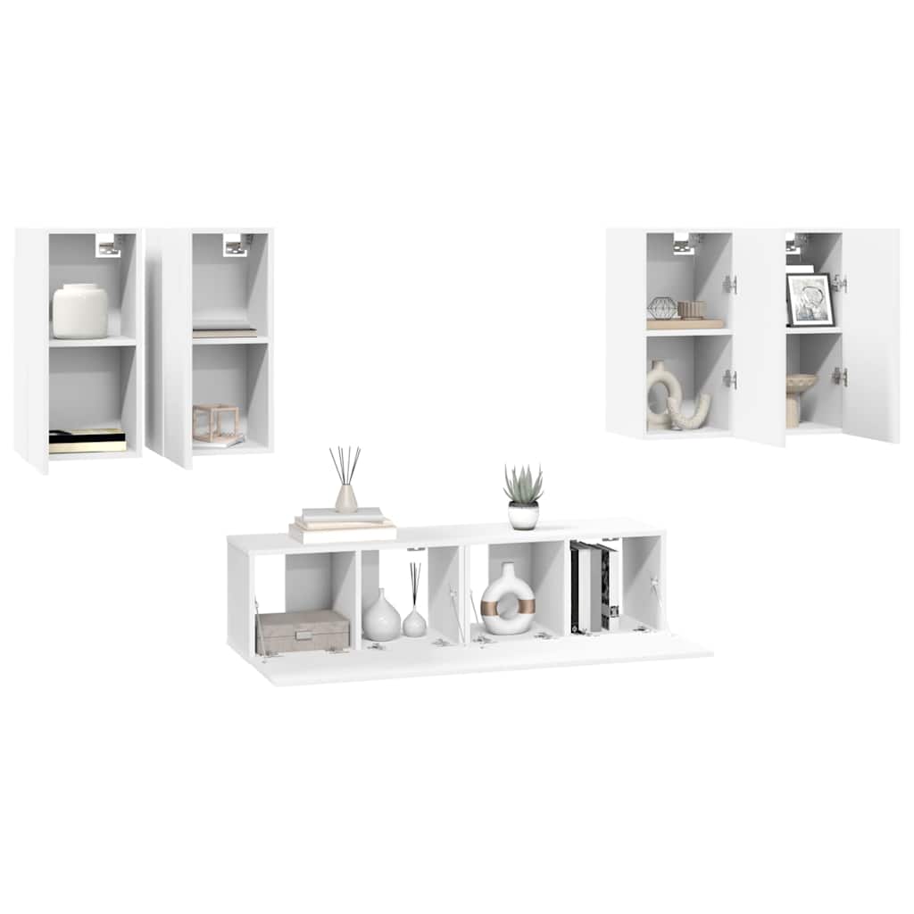6 Pcs conjunto de móveis de TV derivados de madeira branco