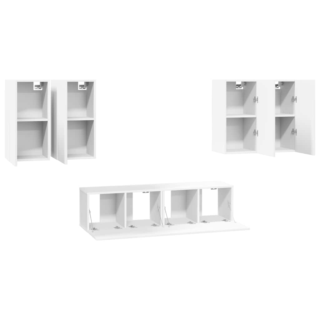 6 Pcs conjunto de móveis de TV derivados de madeira branco