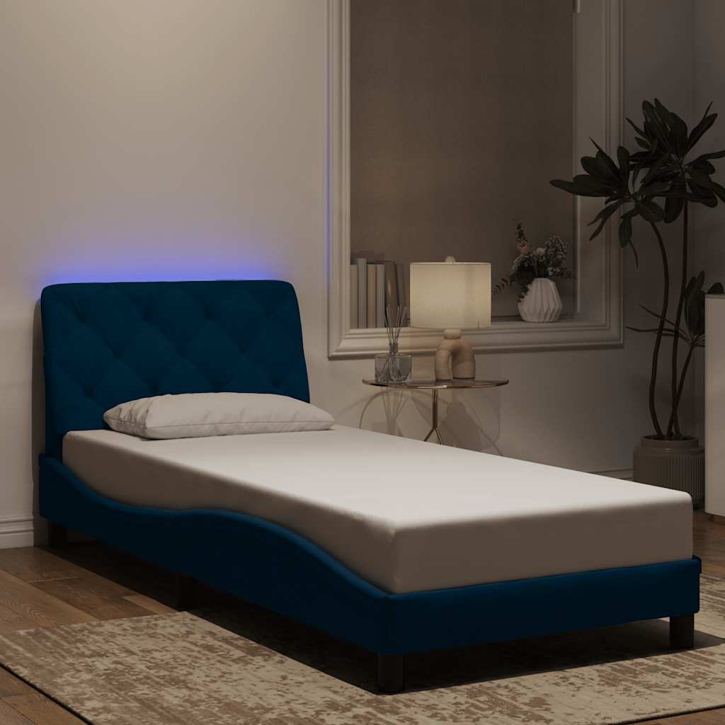 Estrutura de cama com LED sem colchão 90x190 cm veludo azul