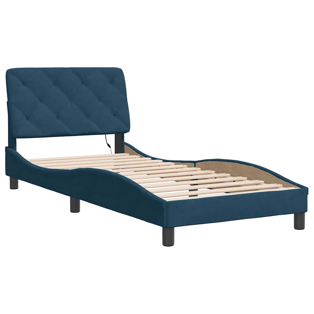 Estrutura de cama com LED sem colchão 90x190 cm veludo azul
