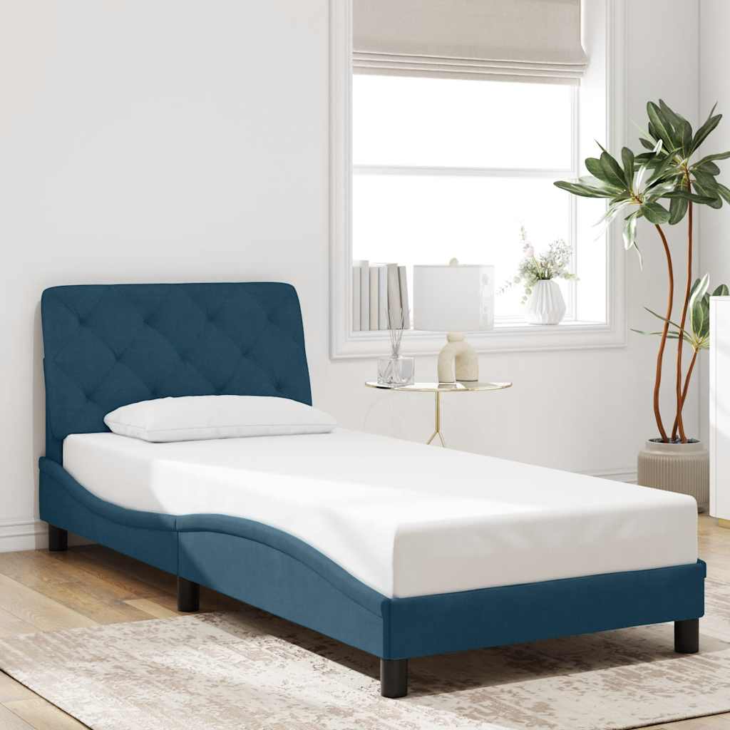 Estrutura de cama com LED sem colchão 90x190 cm veludo azul