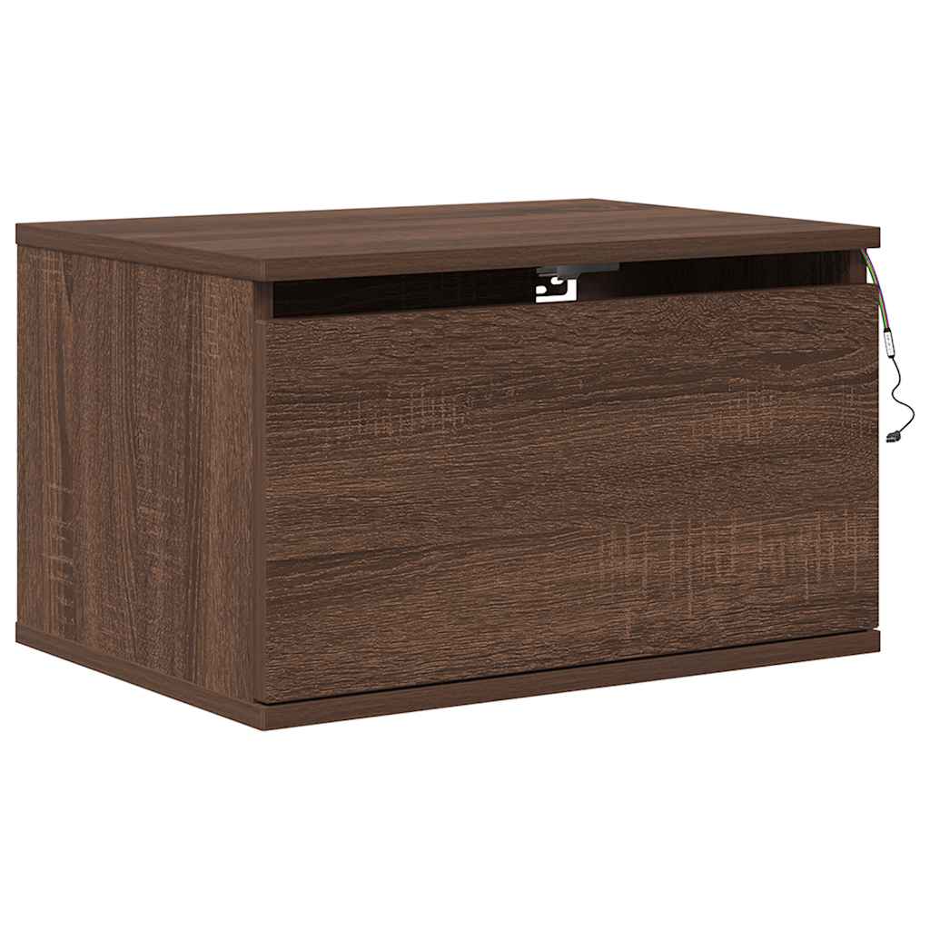 Mesa de cabeceira de parede com luzes LED carvalho castanho