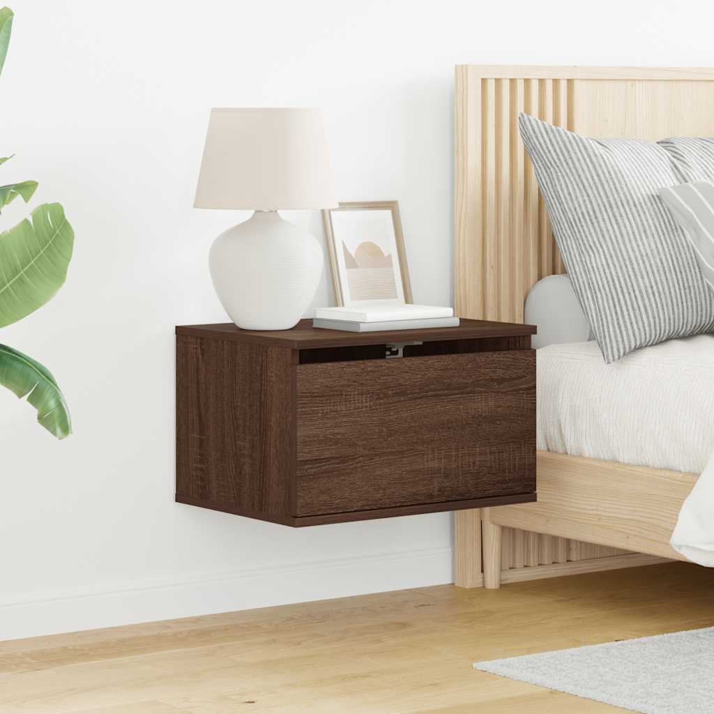 Mesa de cabeceira de parede com luzes LED carvalho castanho