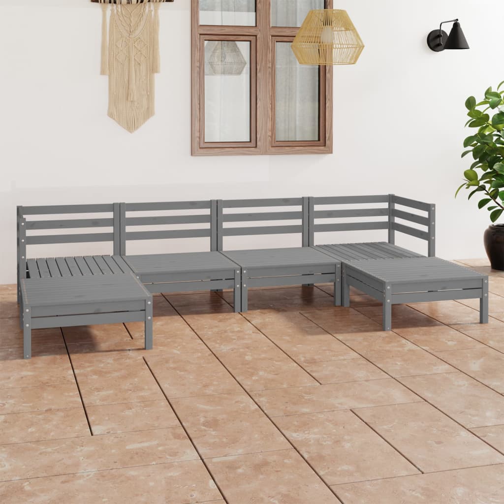 6 Pcs conjunto lounge de jardim pinho maciço cinzento