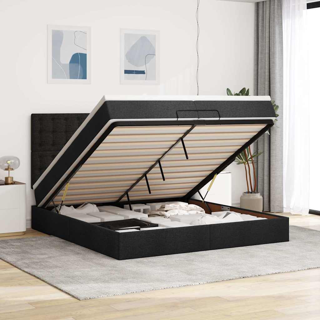 63 / 5,000Vidaxl estrutura de cama otomana com colchões tecido preto