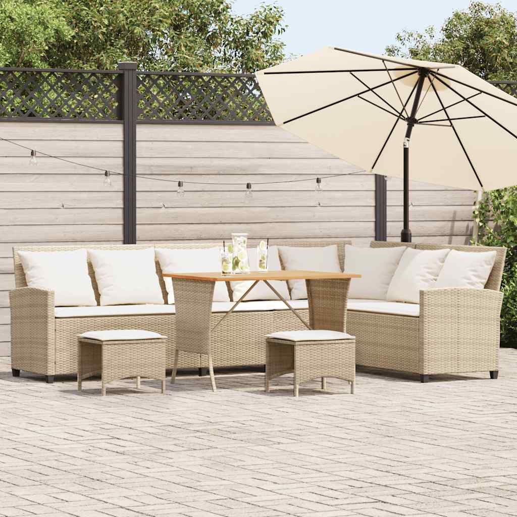4 Pcs conjunto sofás de jardim com almofadões em l vime PE bege
