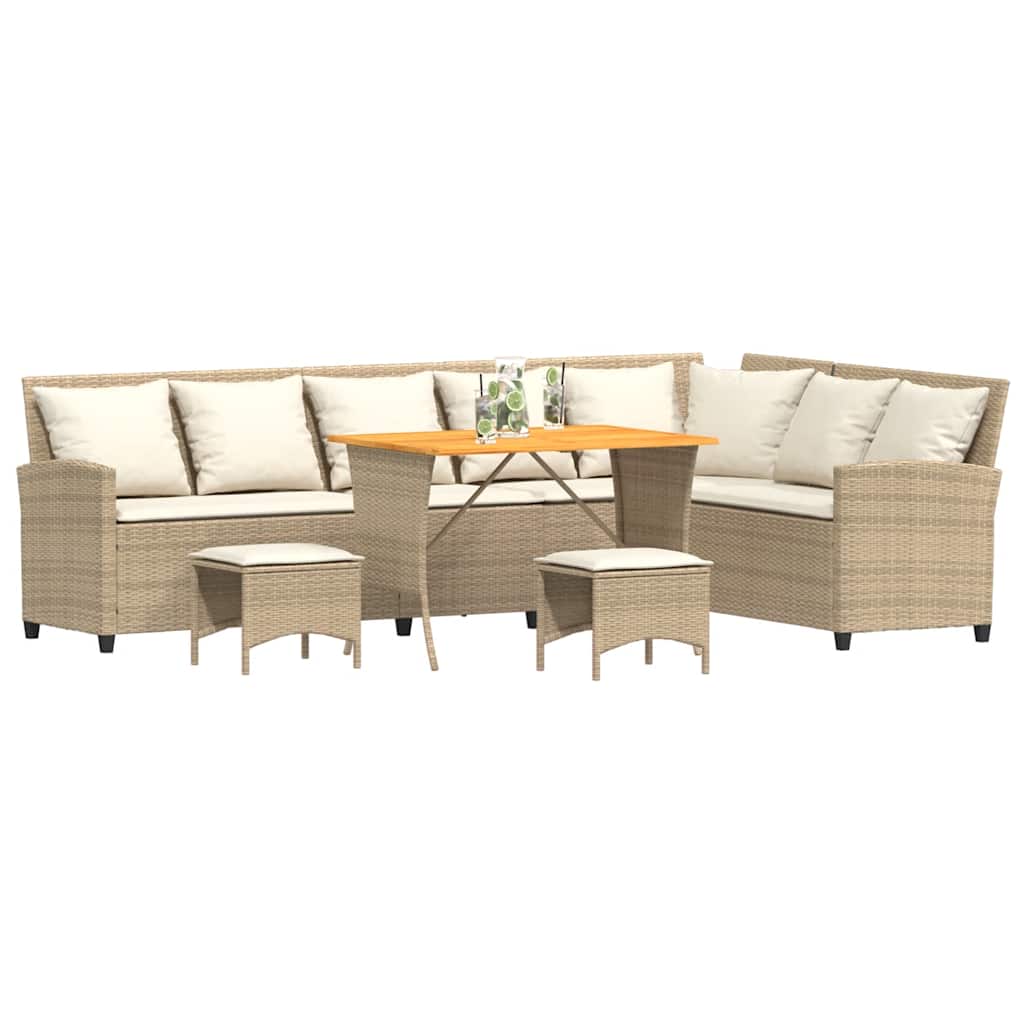 4 Pcs conjunto sofás de jardim com almofadões em l vime PE bege