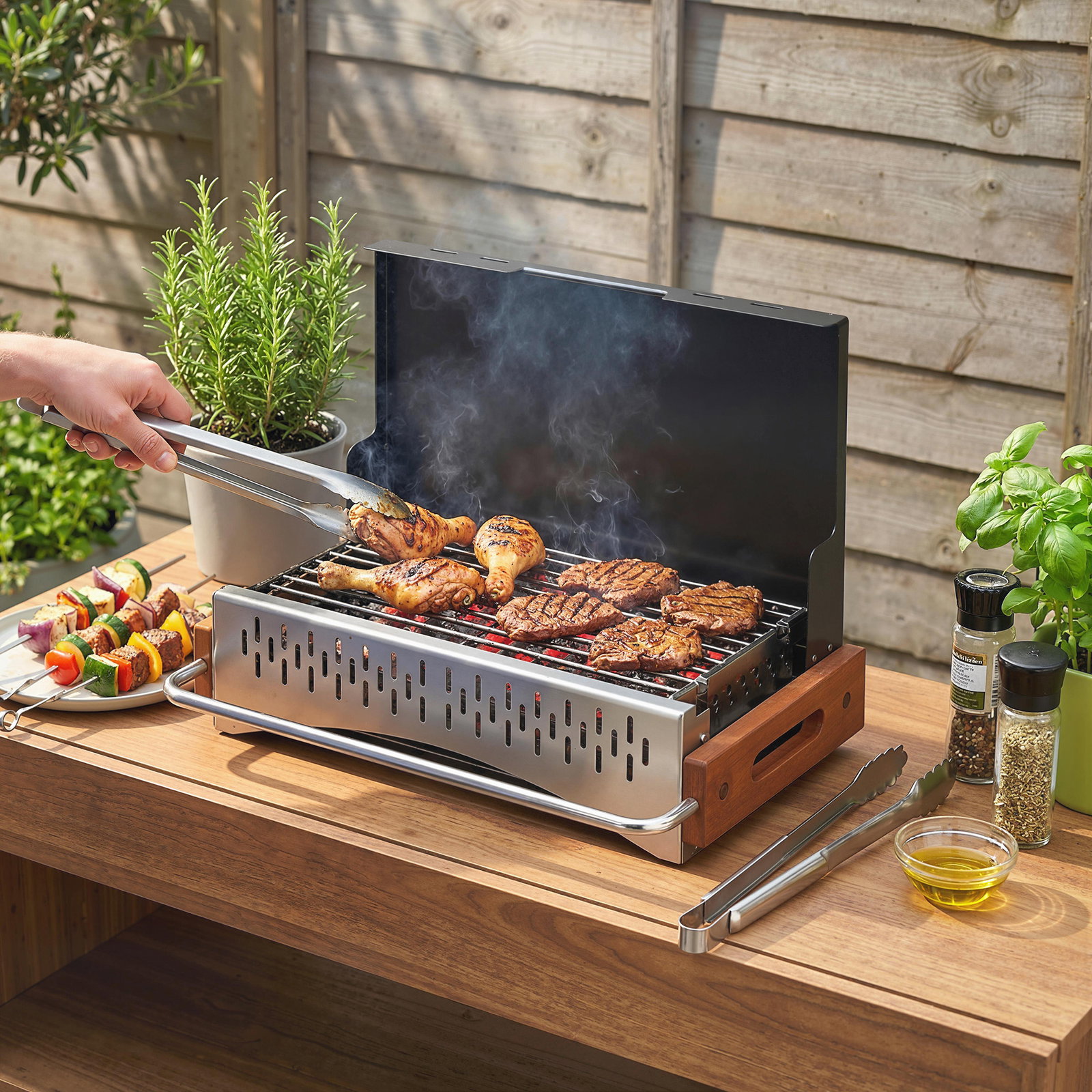 Barbecue a carvão dobrável portátil 50,5x34x33 cm com bandeja de carvão removível para camping, piqueniques, preto