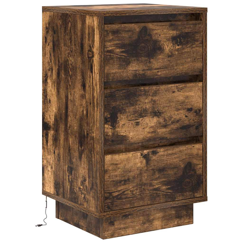 Mesa de cabeceira c/ luzes LED 38x34x65 cm carvalho fumado