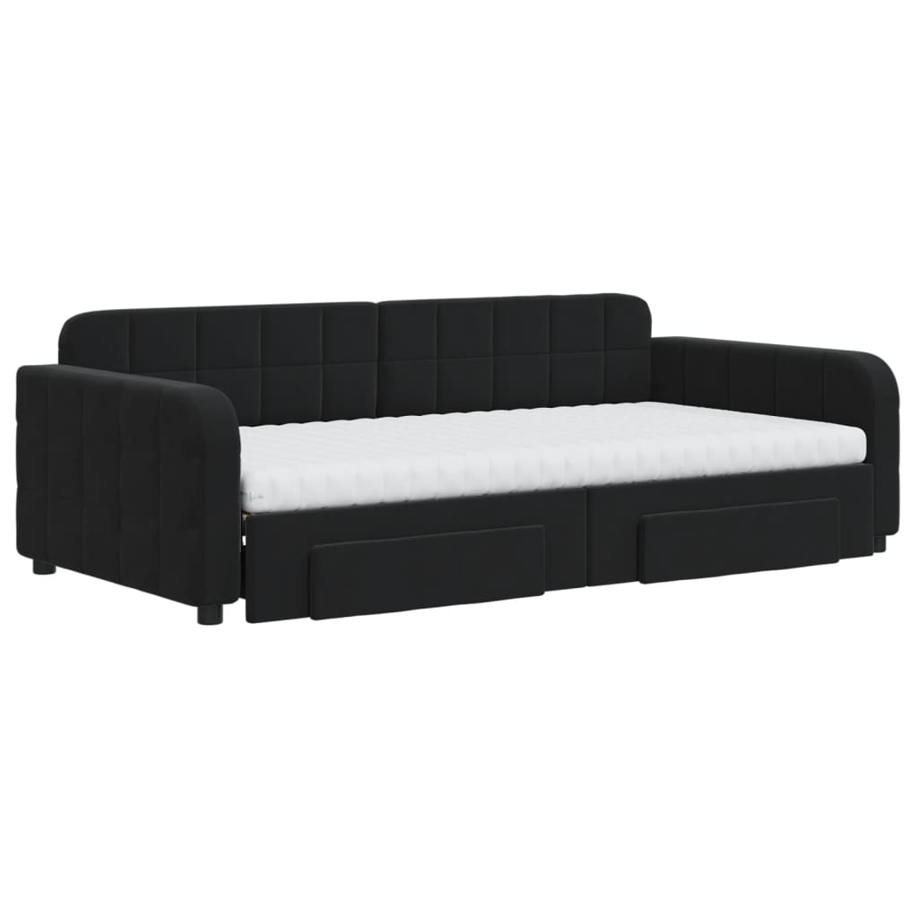 Sofá-cama com gavetão e gavetas 100x200 cm veludo preto