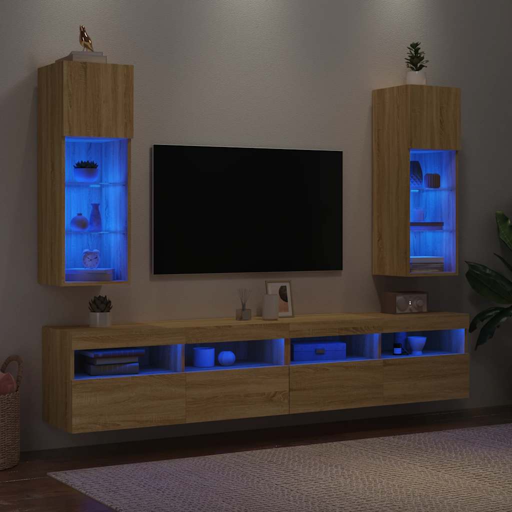 Móveis de TV com luzes LED 2 pcs 30,5x30x90 cm carvalho sonoma