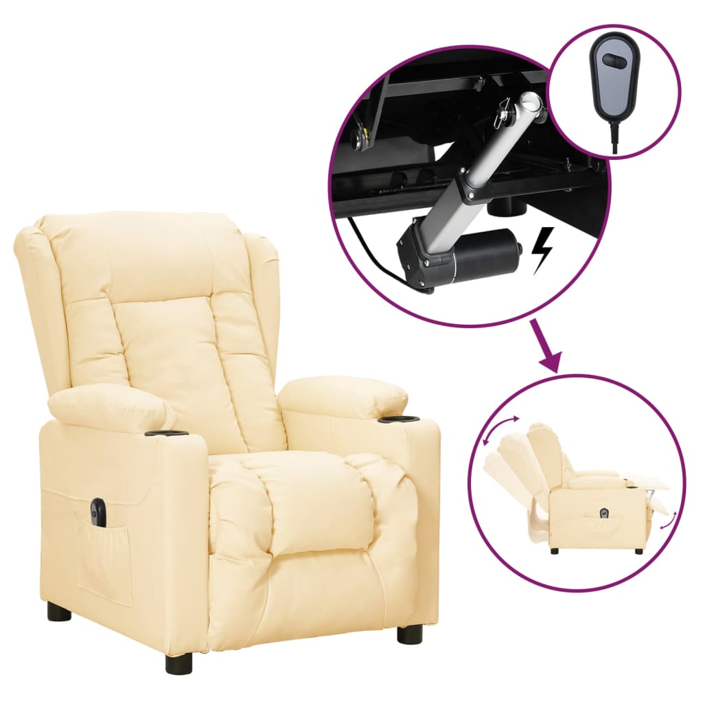 Poltrona reclinável elétrica couro artificial cor creme