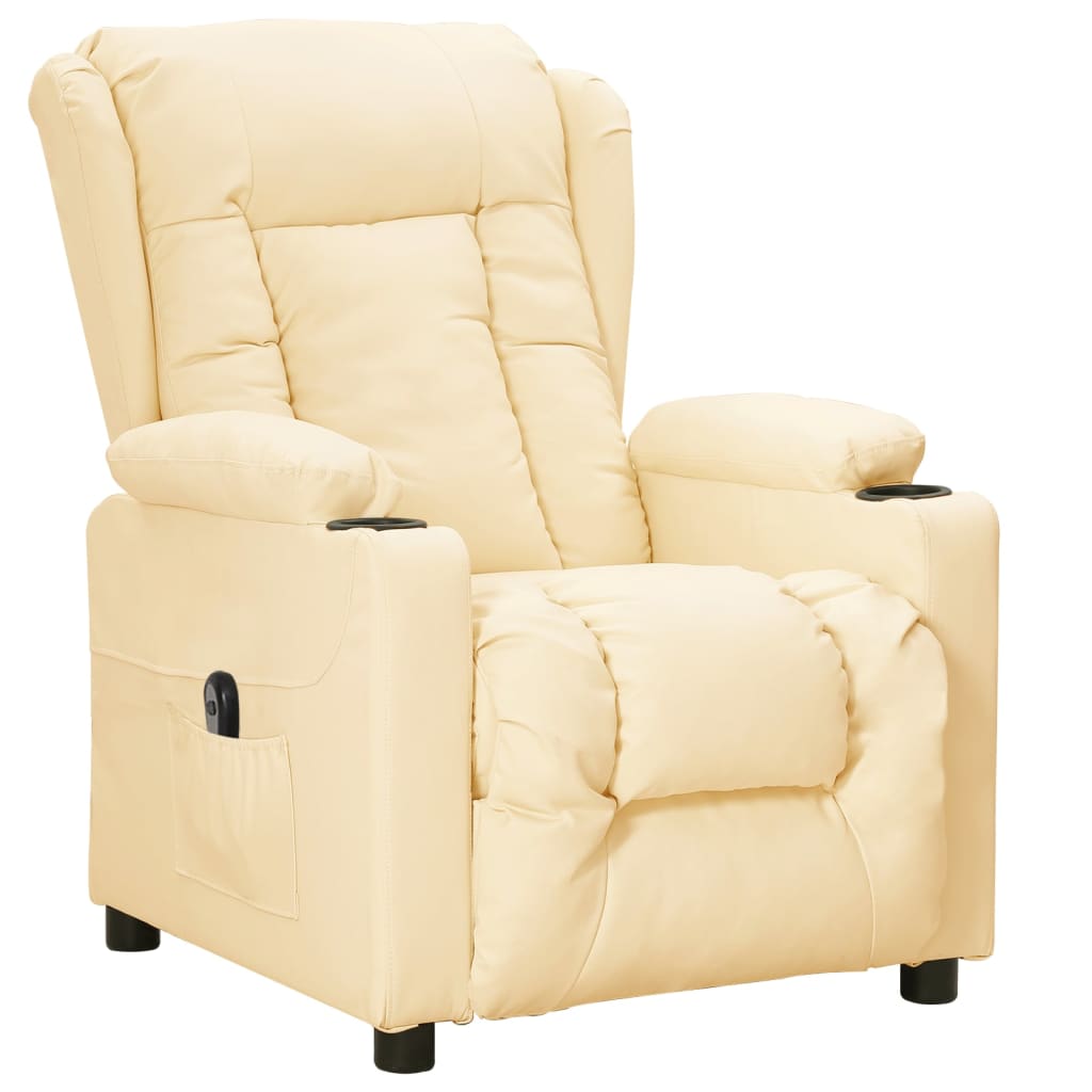 Poltrona reclinável elétrica couro artificial cor creme