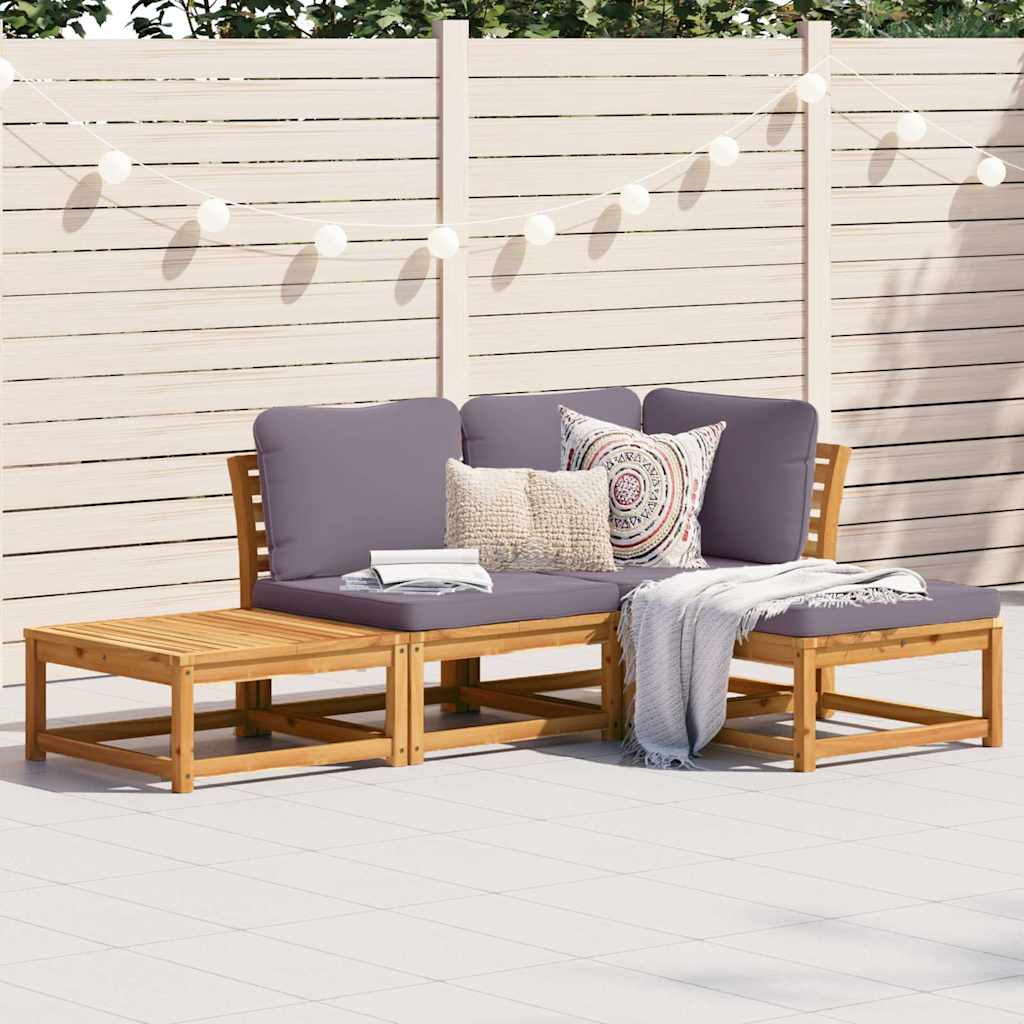 4 Pcs conjunto lounge de jardim com almofadões acácia maciça
