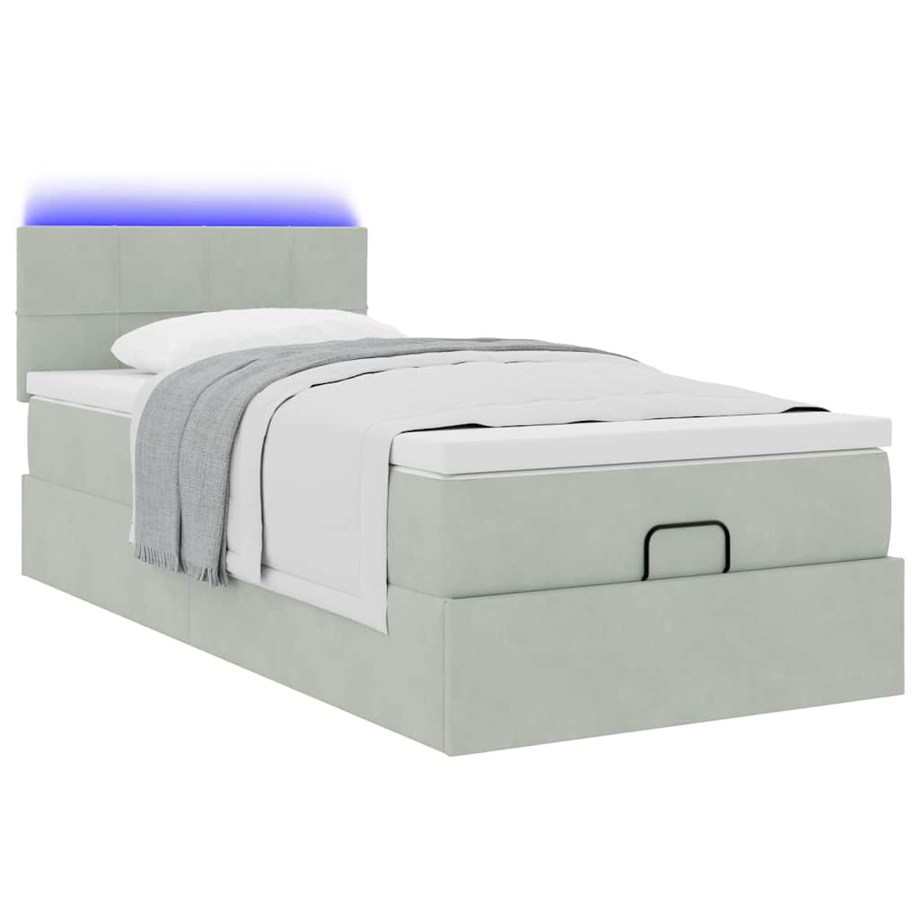 Estrutura cama otomana colchão 80x200 cm veludo cinzento claro