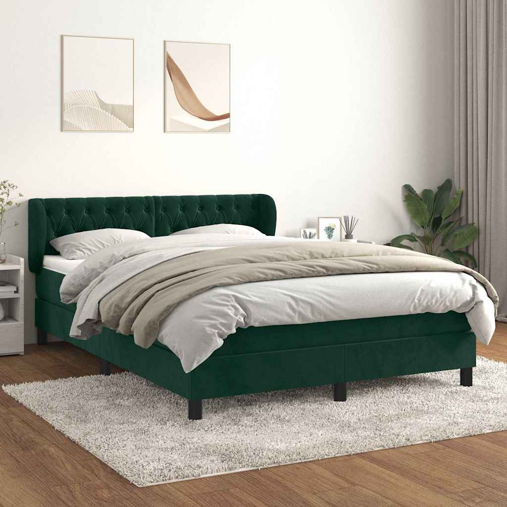 Cama com molas/colchão 140x200 cm veludo verde-escuro