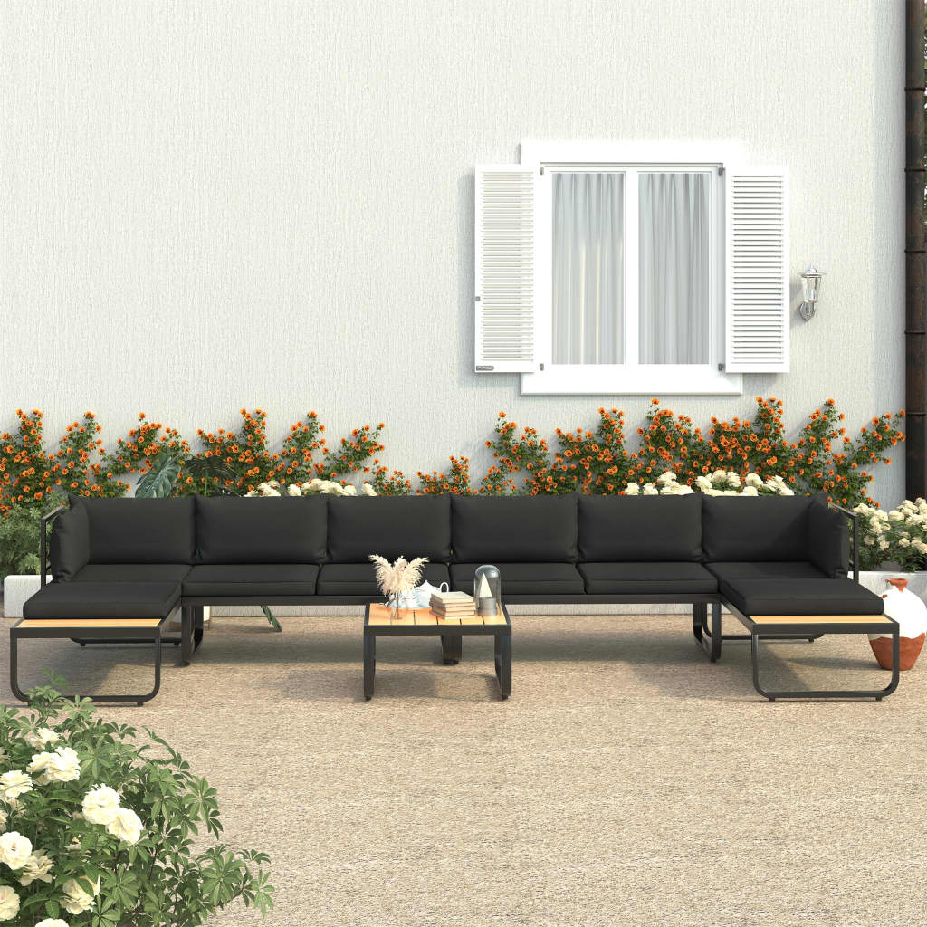 Sofás de canto para jardim com almofadões 5 pcs alumínio e wpc
