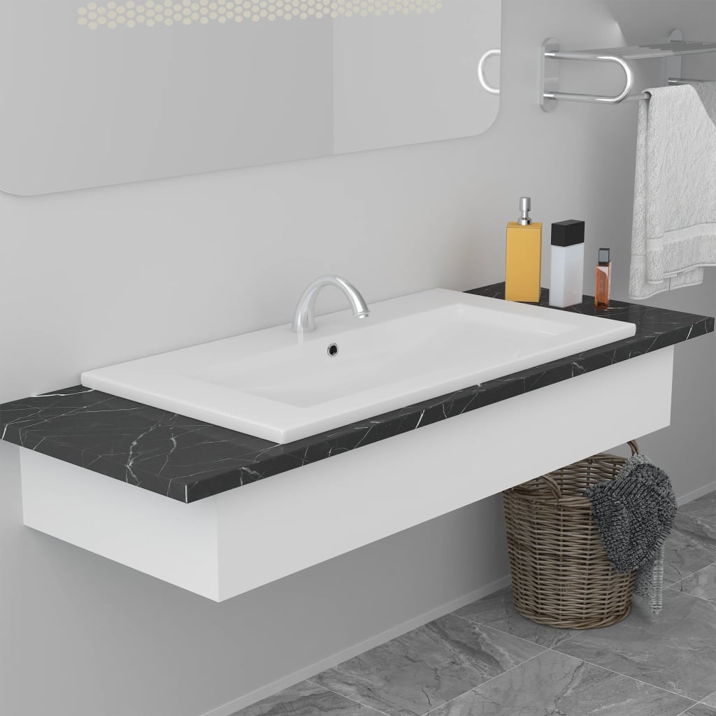 Lavatório embutido 91x39,5x18,5 cm cerâmica branco