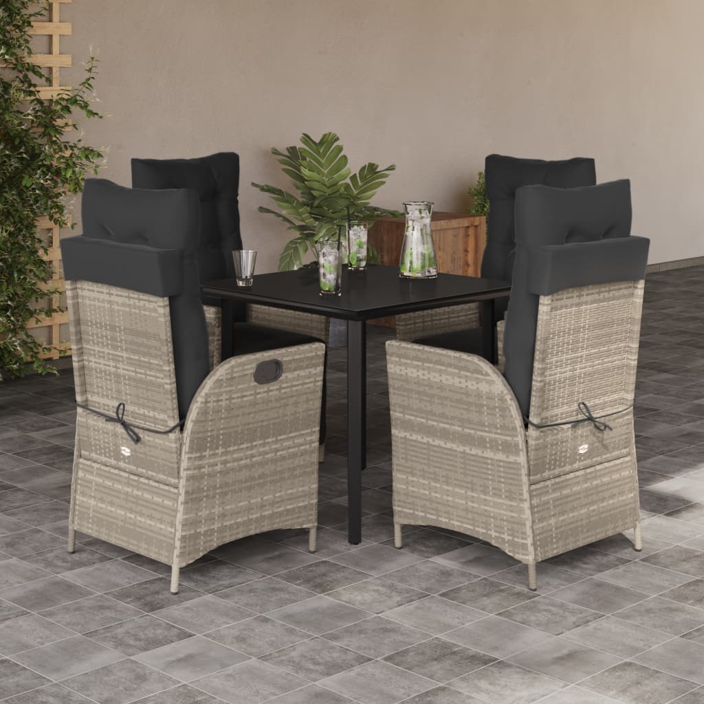 5 Pcs conjunto de jantar p/ jardim c/ almofadões cinzento claro