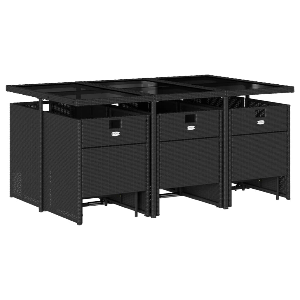 11 Pcs conjunto de jantar p/ jardim c/ almofadões vime PE preto