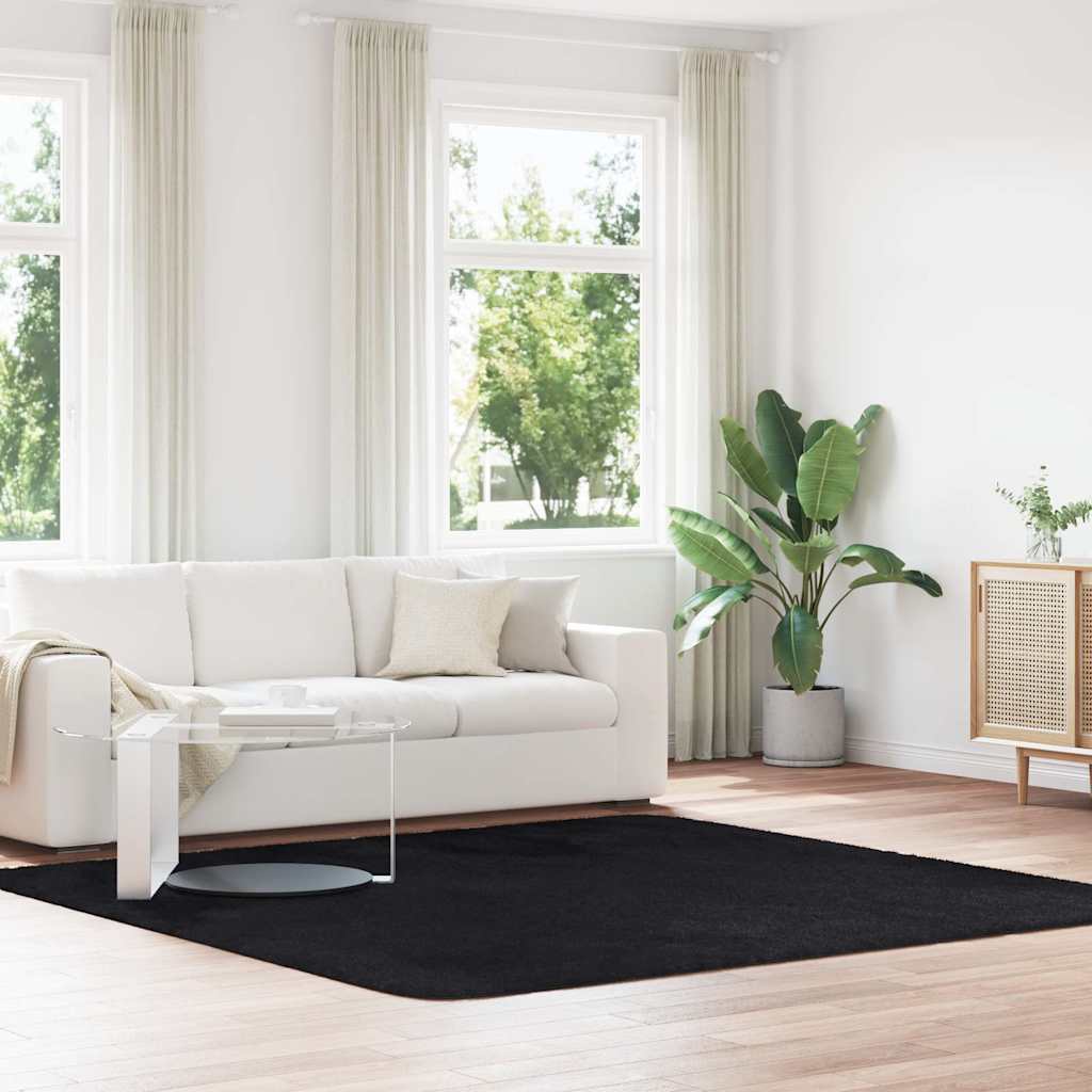 Tapete shaggy de pelo alto navarra 240x240 cm poliéster preto