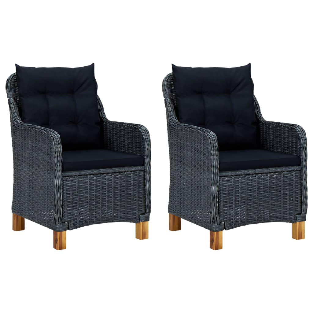 Cadeiras de jardim c/ almofadões 2 pcs vime PE cinzento-escuro
