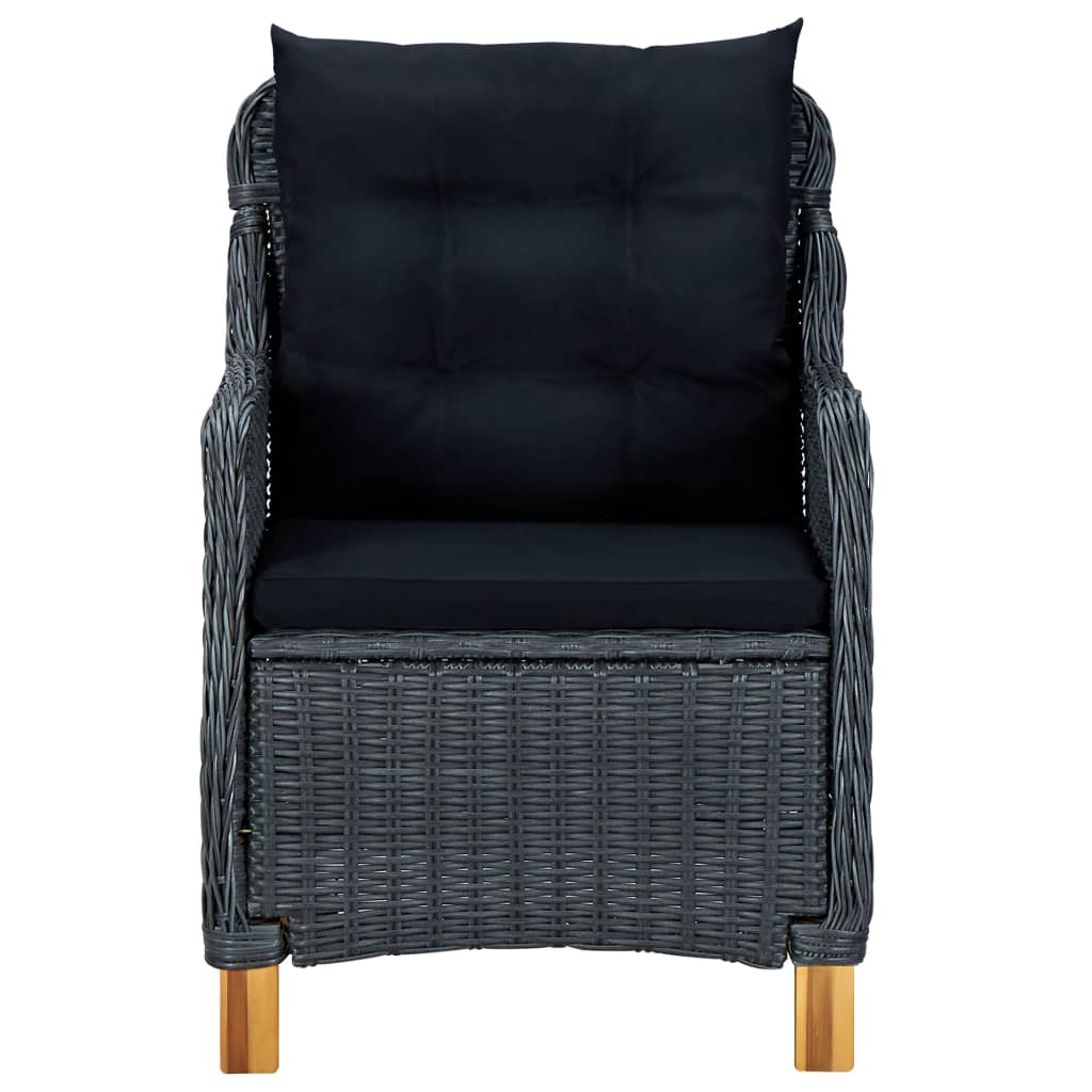Cadeiras de jardim c/ almofadões 2 pcs vime PE cinzento-escuro