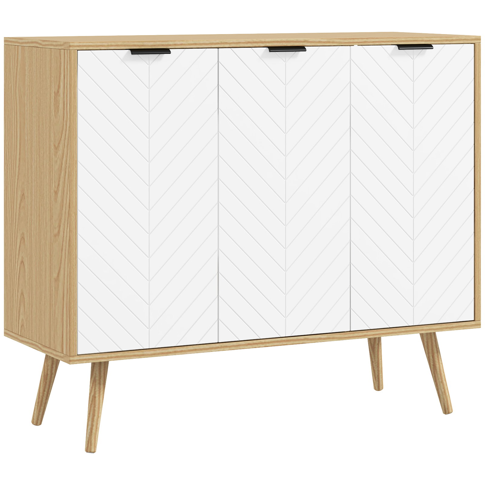 Aparador de cozinha moderno com prateleiras ajustáveis 2 armários e anti-tombo 91,5x35x77,4 cm branco e madeira