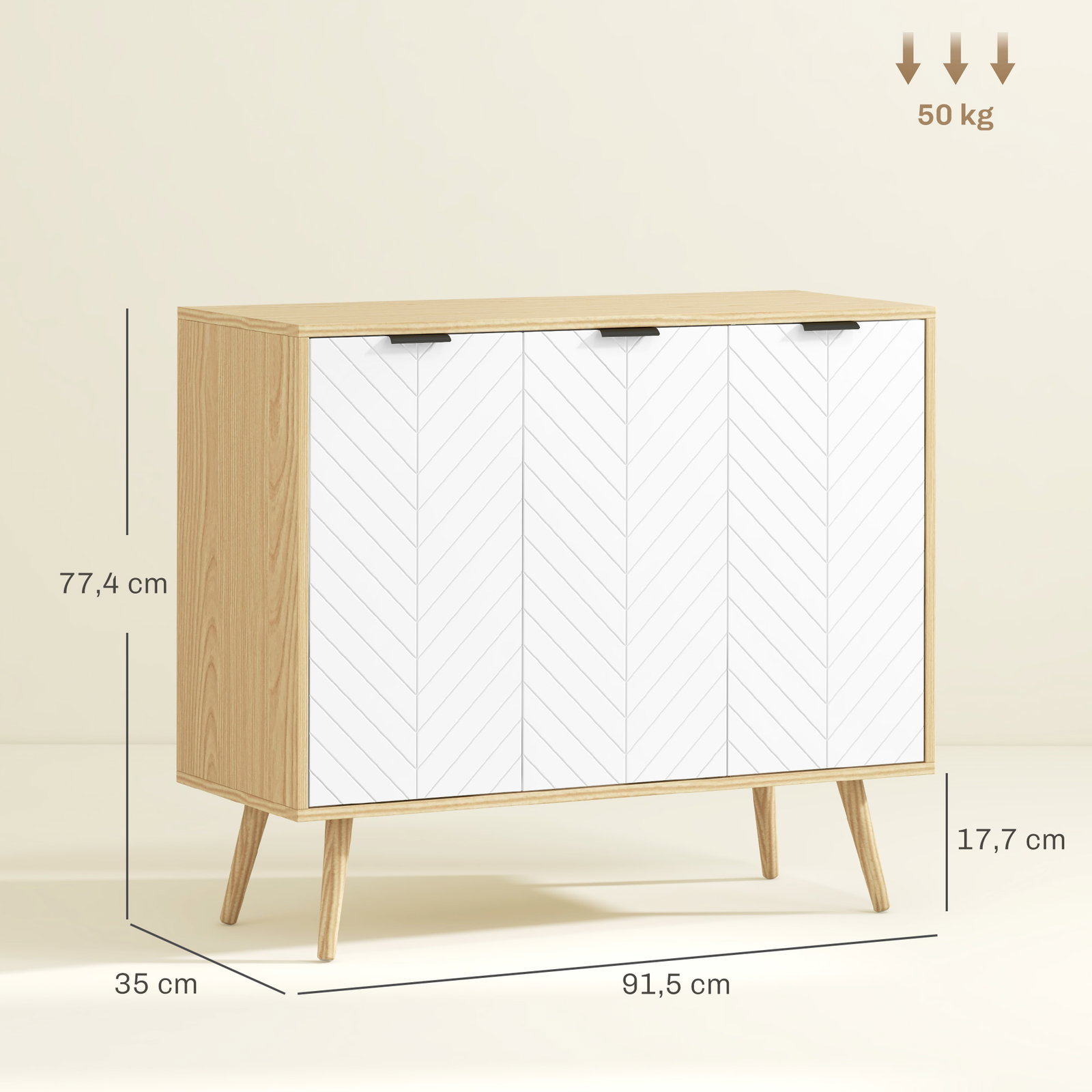 Aparador de cozinha moderno com prateleiras ajustáveis 2 armários e anti-tombo 91,5x35x77,4 cm branco e madeira