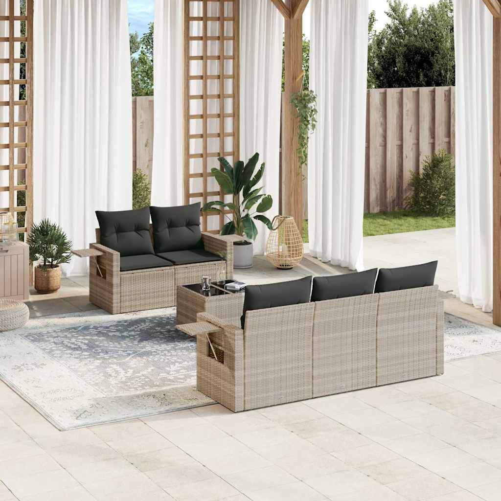6 Pcs conj. sofás jardim com almofadões vime PE cinzento-claro