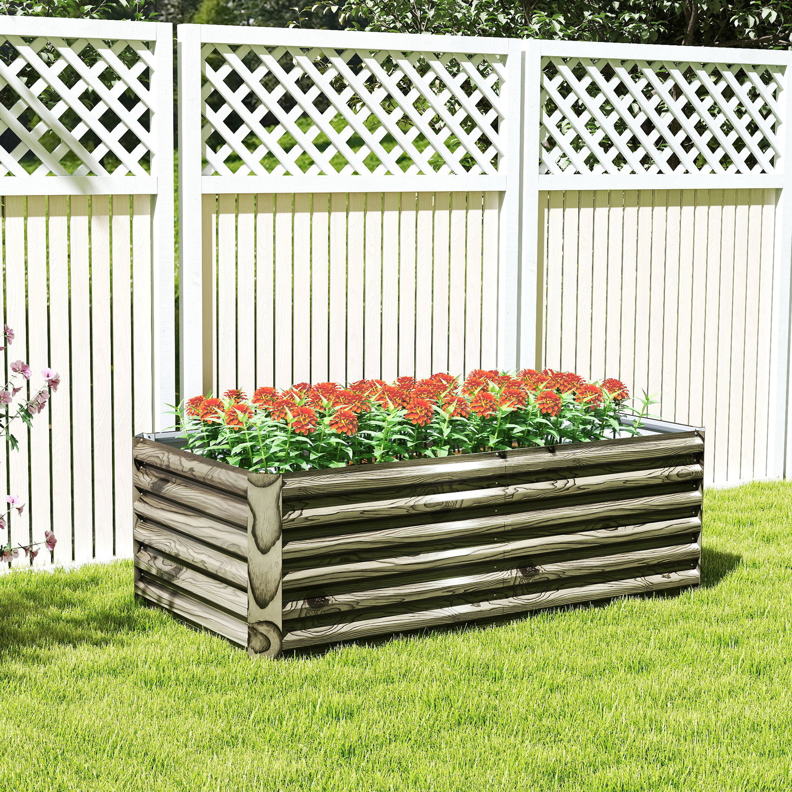 Floreira exterior grande retangular de aço galvanizado para terraço com base aberta 180x90x57,5 cm madeira