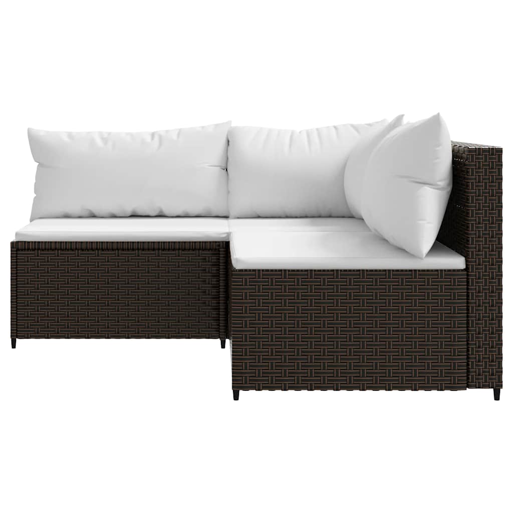 3 Pcs conjunto lounge jardim c/ almofadões vime PE castanho