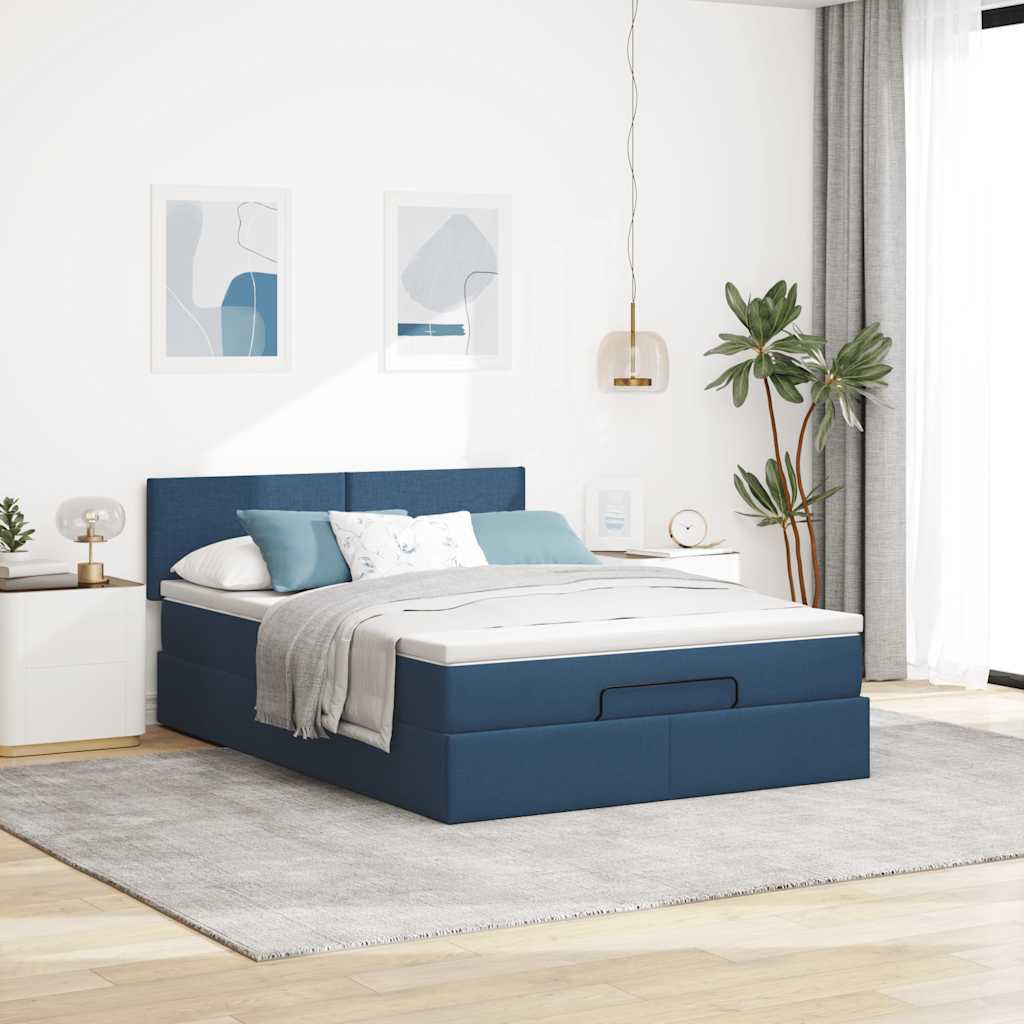 Cama otomana com colchão 140x190 cm tecido azul