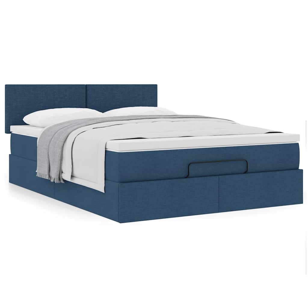 Cama otomana com colchão 140x190 cm tecido azul