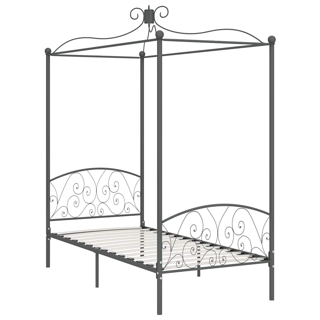 Estrutura de cama com dossel 90x200 cm metal cinzento