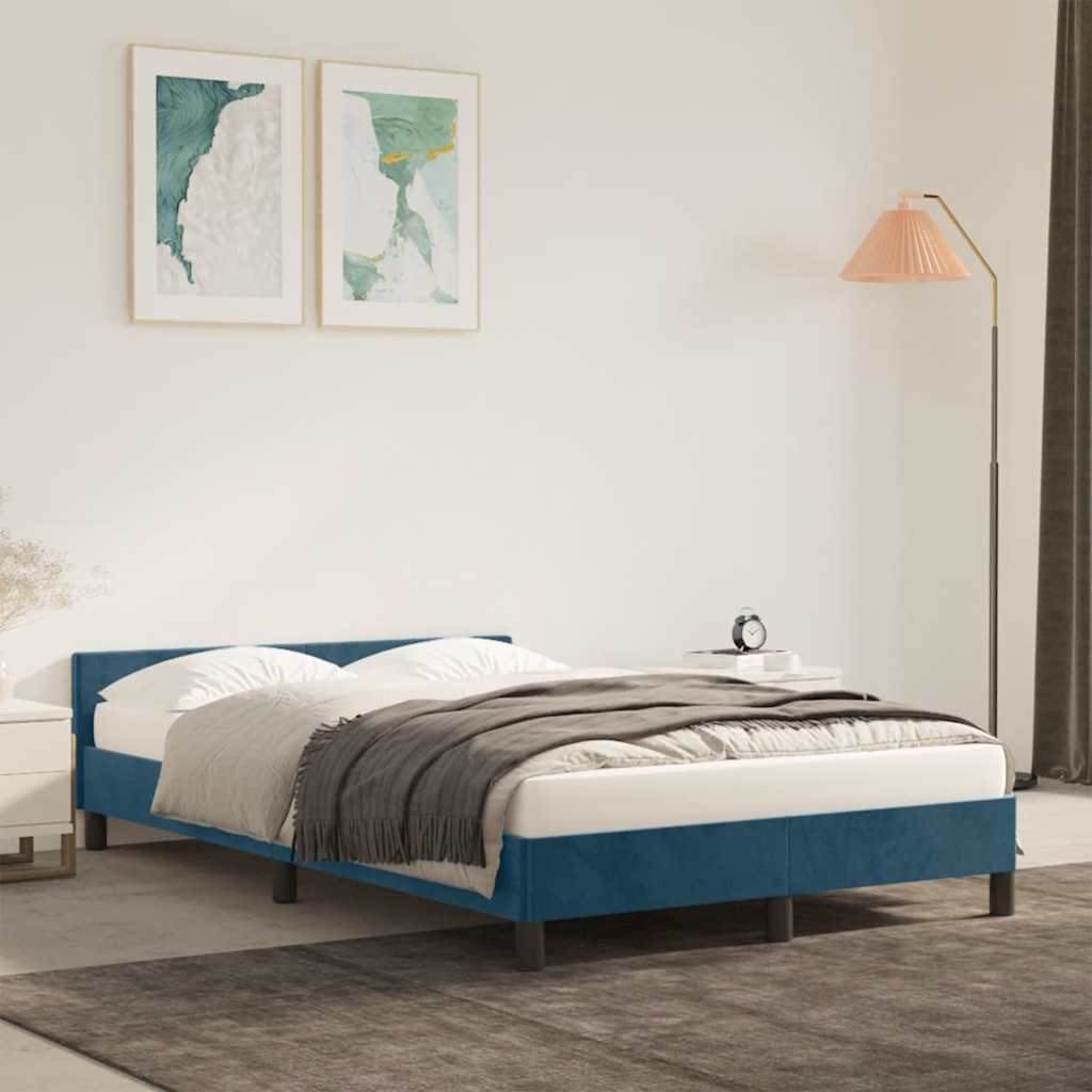 Estrutura de cama sem colchão azul escuro 120x190 cm veludo