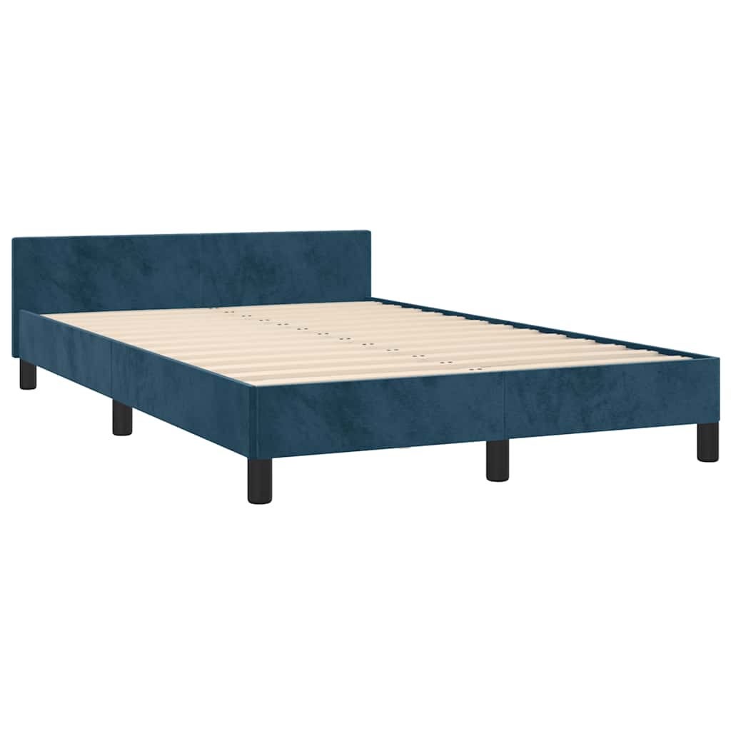 Estrutura de cama sem colchão azul escuro 120x190 cm veludo