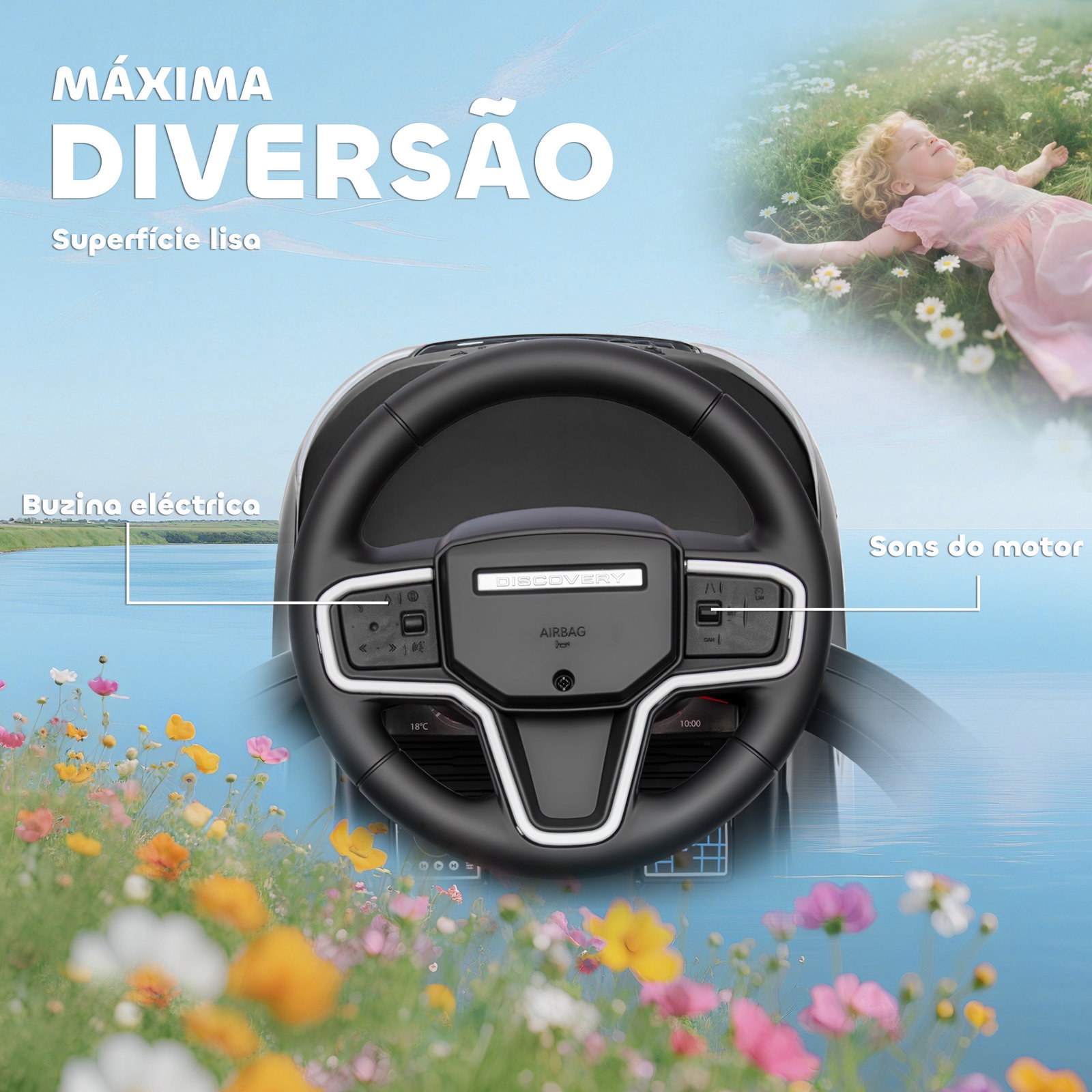 Carro andador 2 em 1 para crianças land rover discovery com buzina pega de empurrar e barra removíveis 84x40x94,5 cm preto