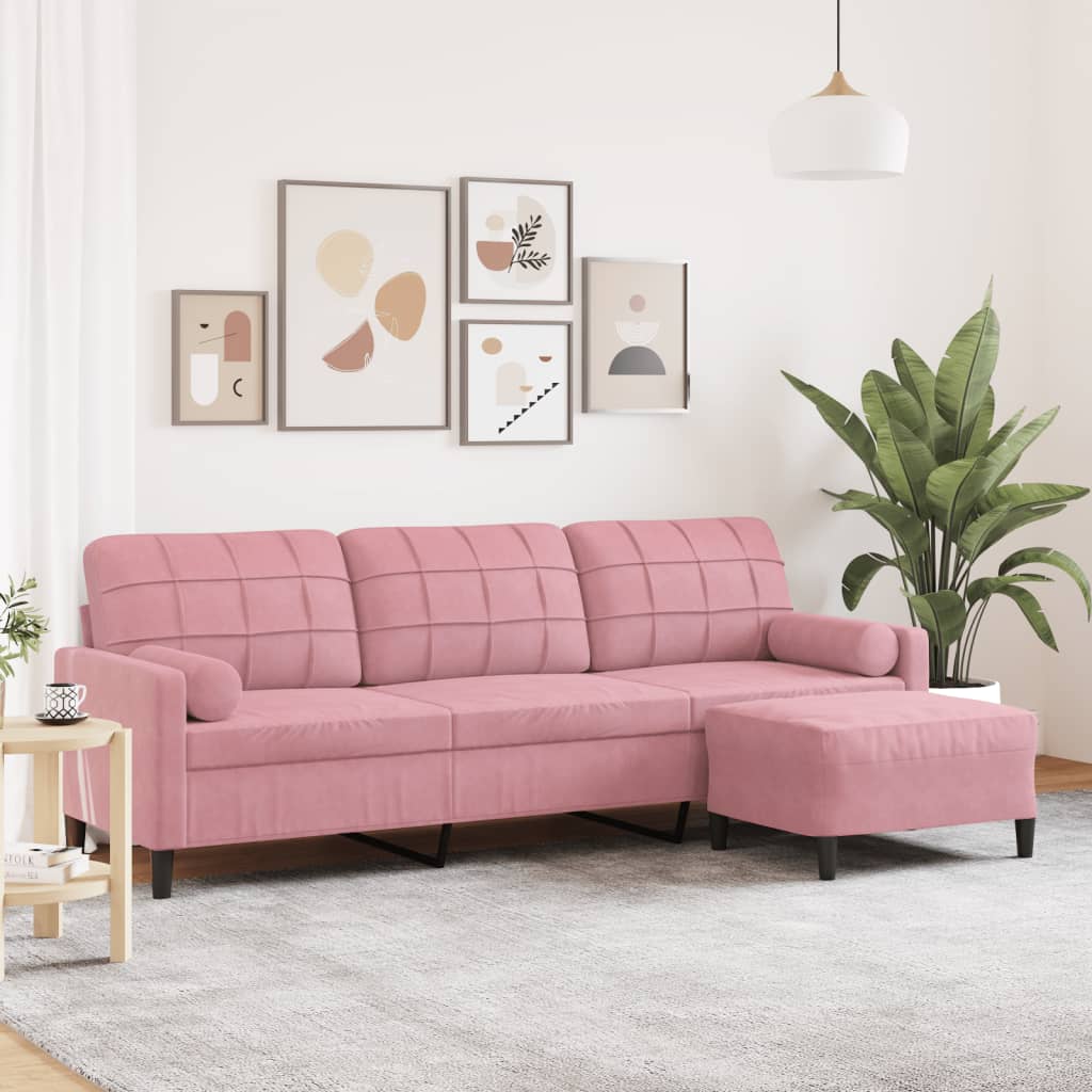 Sofá de 3 lugares com apoio de pés 210 cm veludo rosa