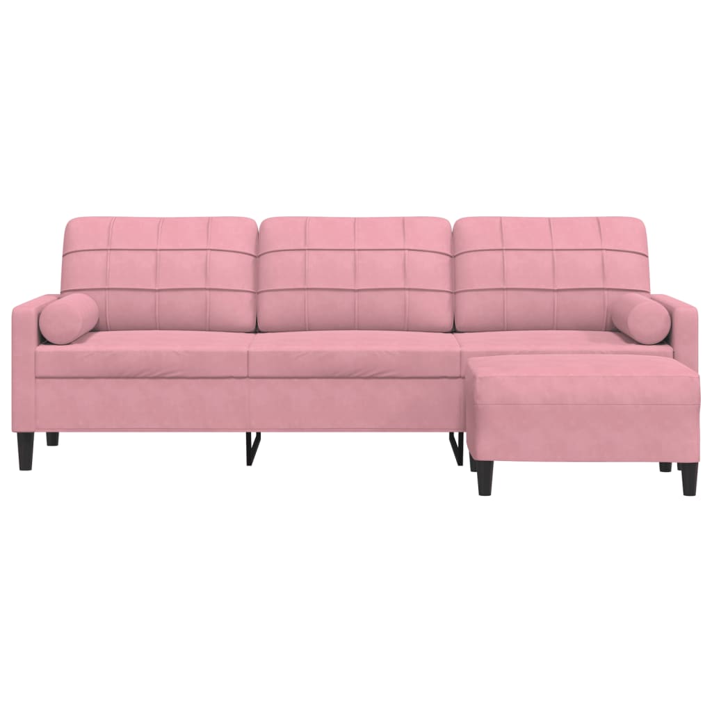 Sofá de 3 lugares com apoio de pés 210 cm veludo rosa
