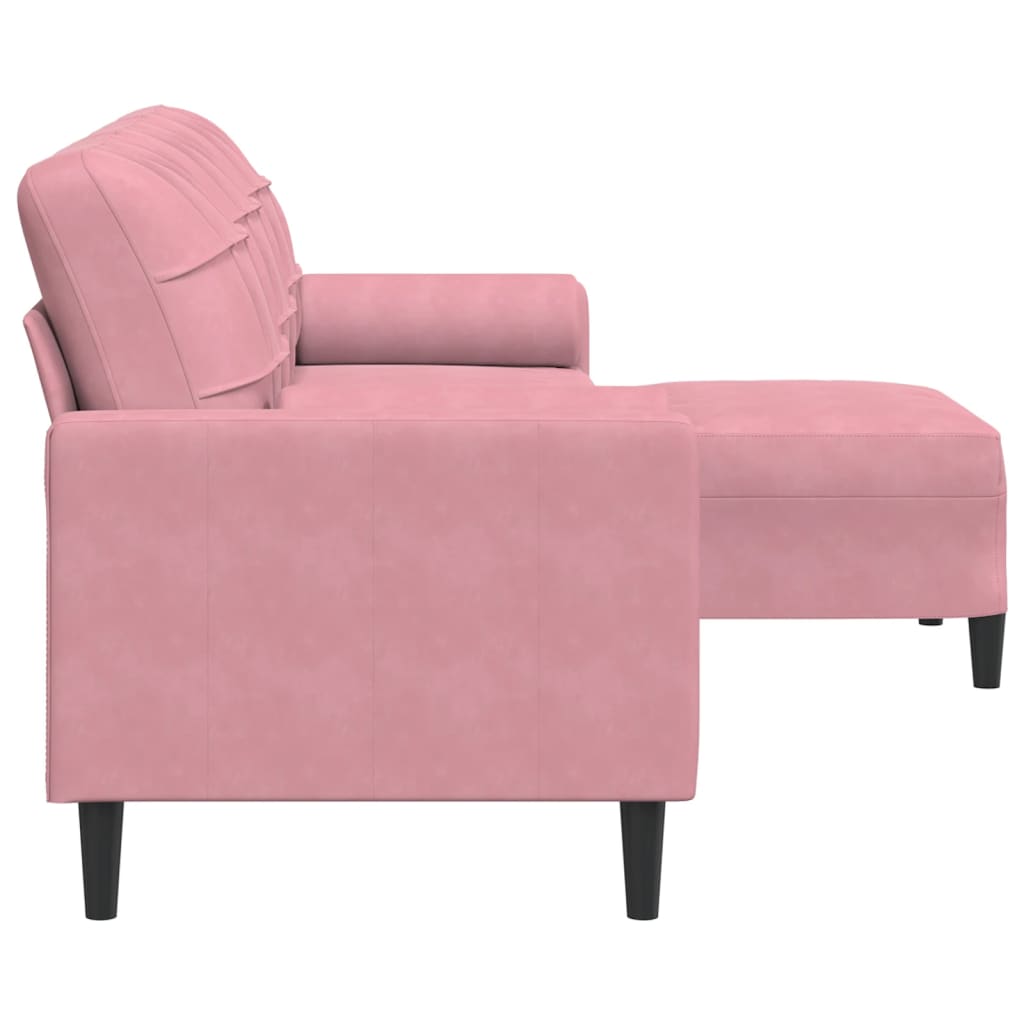 Sofá de 3 lugares com apoio de pés 210 cm veludo rosa
