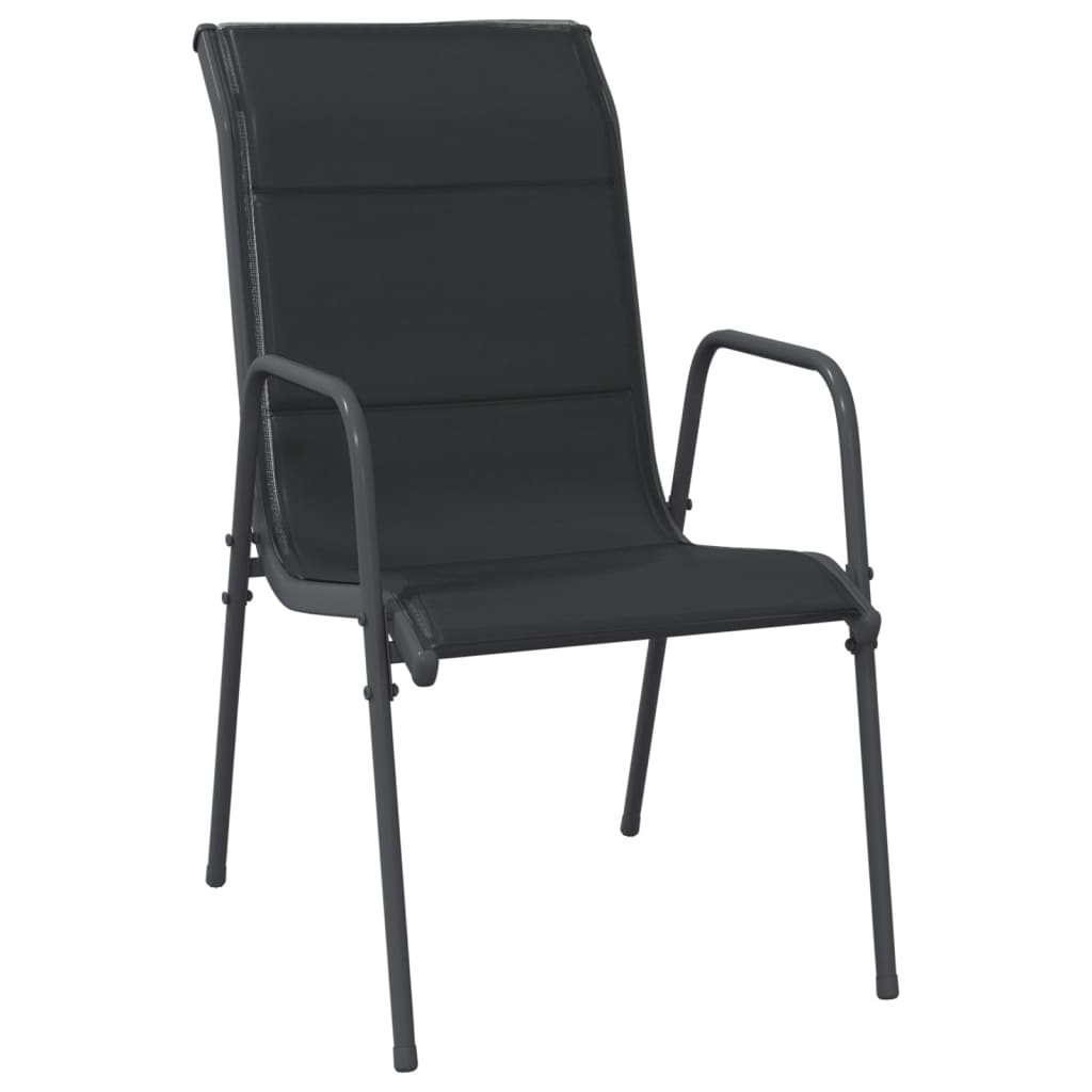 7 Pcs conjunto de jantar para jardim aço e textilene preto