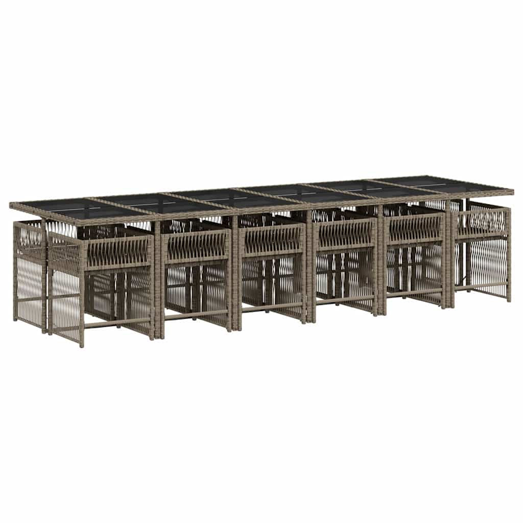 13 Pcs conjunto jantar p/ jardim c/ almofadões vime PE cinzento