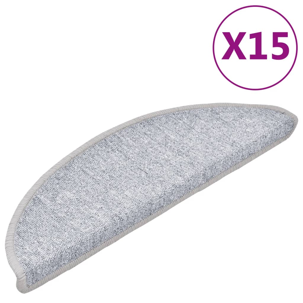Tapetes de escada 15 pcs 56x17x3 cm cinzento claro