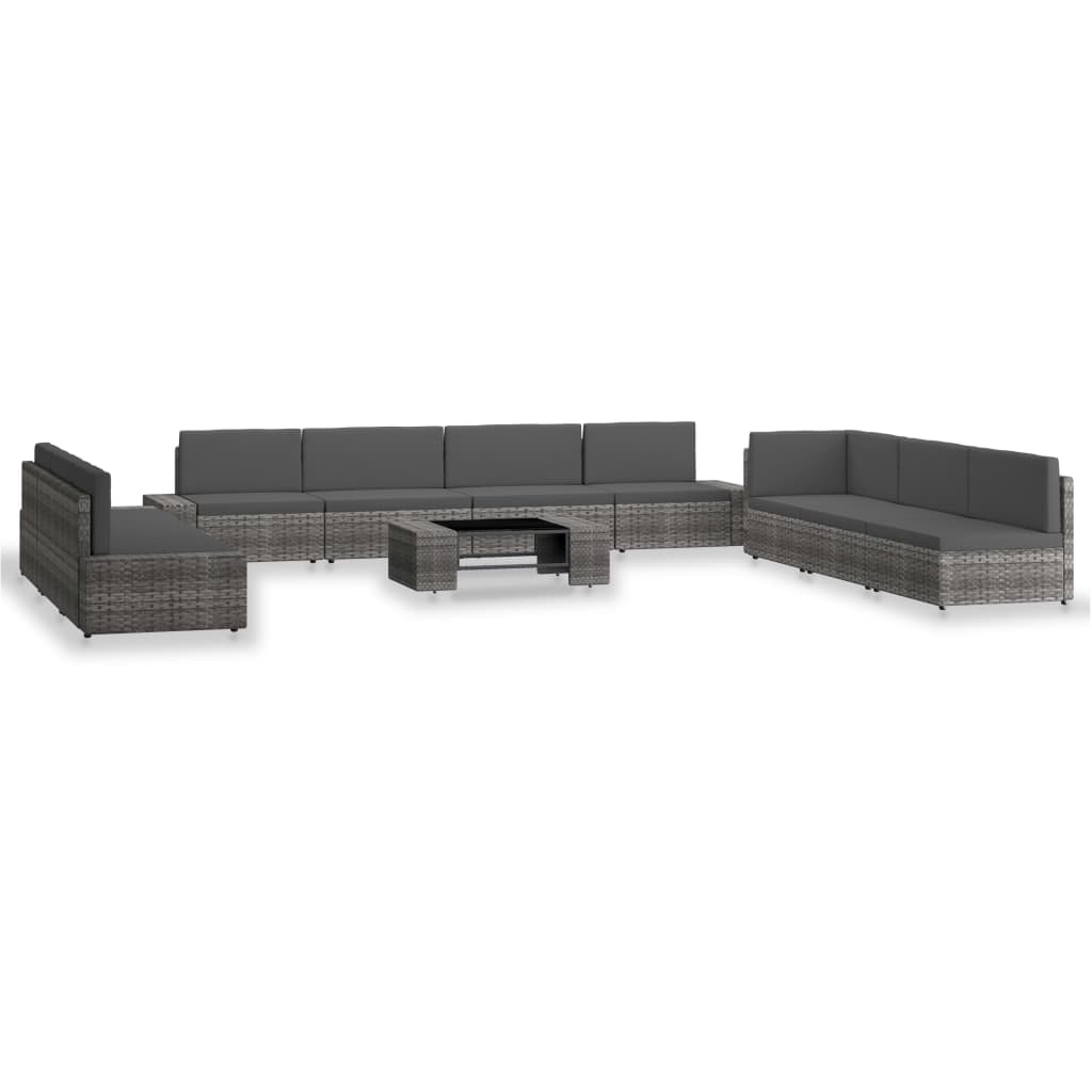 10 Pcs conjunto lounge de jardim vime PE cinzento